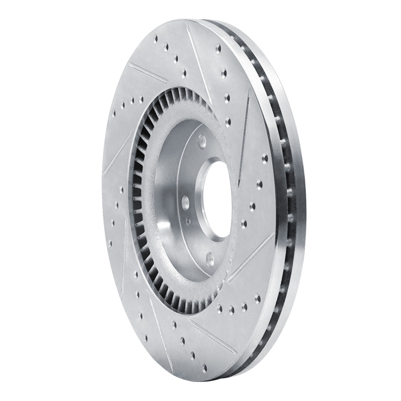 Kia Cadenza Brake Rotor (1) - Front Left - R1 Concepts - Drilled & Slotted - Silver - `17-`20